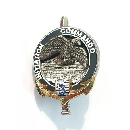 Brevet Commando Initiation du 3°RIMa de Penthièvre, Illustré par une épée un aigle par-dessus un fort, d'une encre et d'un écu.