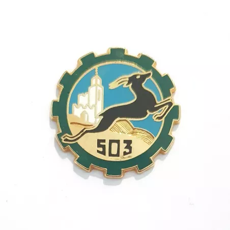 Insigne du 503e régiment du train illustré par une gazelle noire bondissante.