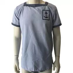Vareuse bleu ciel Marine nationale avec un col carré.
Lignes et encre noire brodés, produit d'origine : HCC Toulon