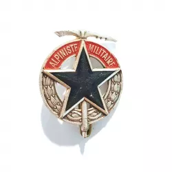 INSIGNE ALPINISTE MILITAIRE, métal émaillé bleu et rouge