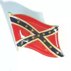 Pin's en métal du drapeau des États Confédérées d'Amérique. Rouge, blanc et bleu avec étoiles et bordures dorées.