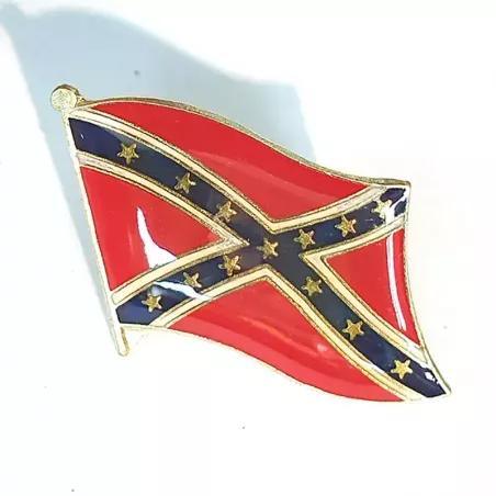 Pin's en métal du drapeau des États Confédérées d'Amérique. Rouge, blanc et bleu avec étoiles et bordures dorées.