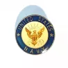 Pin's rond bleu jaune et or, Titré "United States Navy" et illustré par une pygargue tenant une ancre.