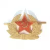 Étoile soviétique entouré par une couronne de feuilles de laurier. Fait en métal, en rouge et en or, avec du relief.